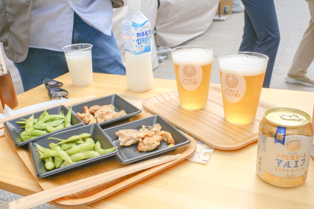 マルエフイベントのビールなどのドリンクやおつまみ